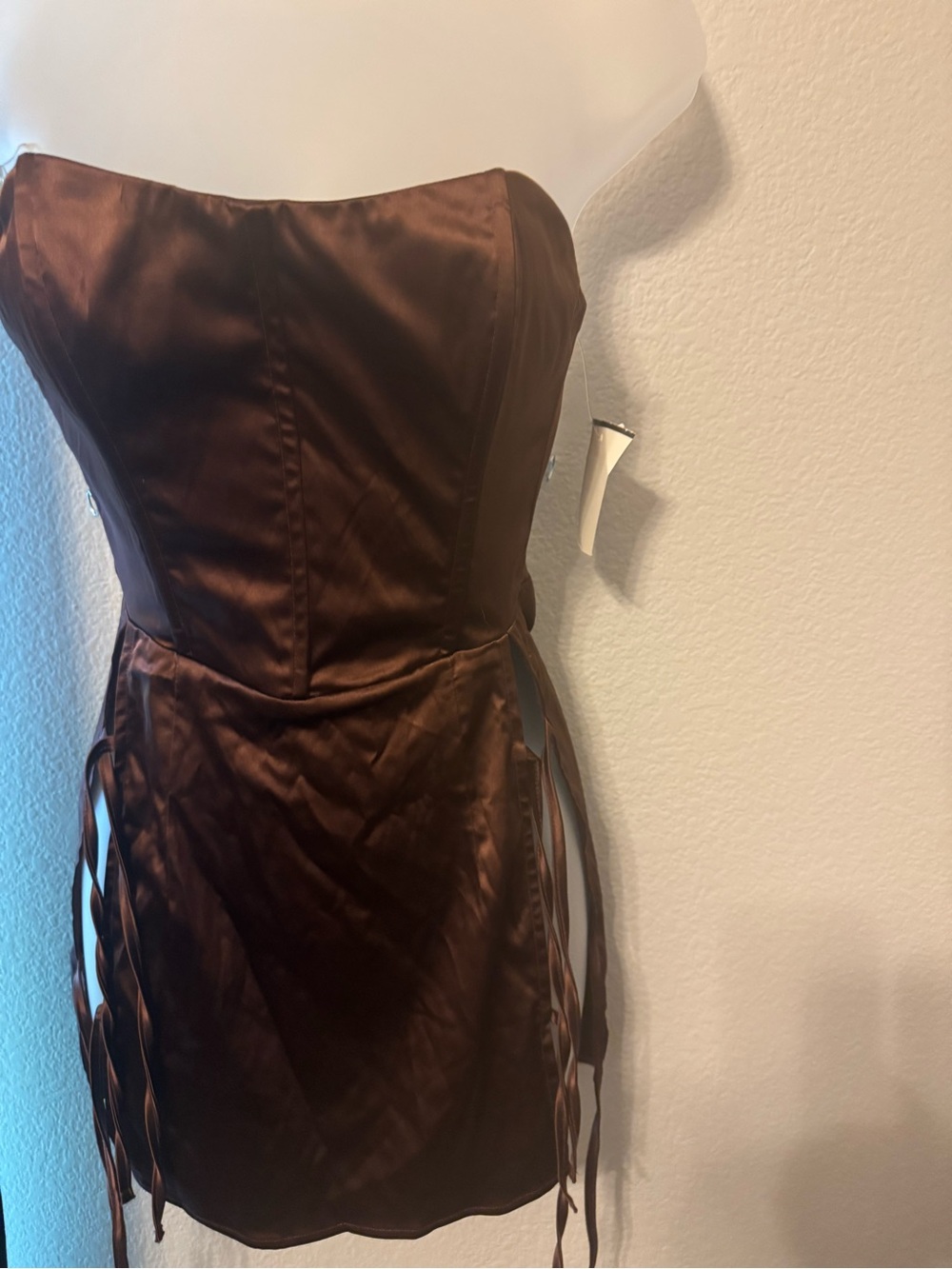 New Pink - Strapless Satin top in Chocolate Brown